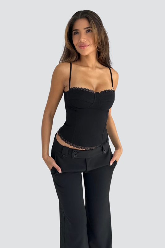 SCHWARZES KORSETT-CAMI MIT SPITZENSAUM – Ansicht 1