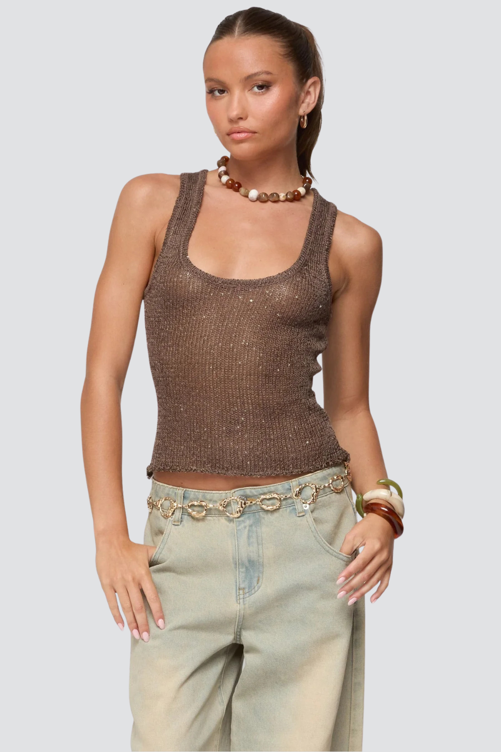 STRICK-TANKTOP ELVIRA MIT PAILLETTEN – Ansicht 1